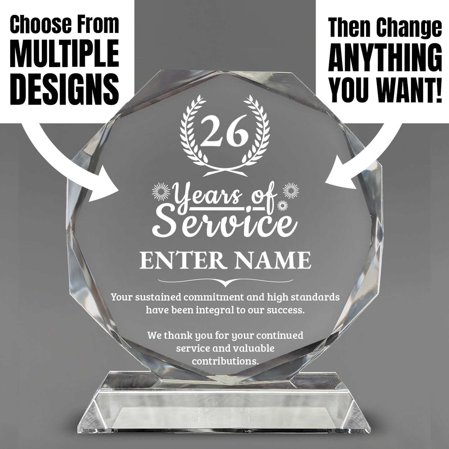 Long Service Awards - Crystal Glass Octagon Award - Personalize Online - Choose From 5 Designs