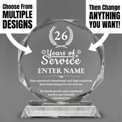 Long Service Awards - Crystal Glass Octagon Award - Personalize Online - Choose From 5 Designs