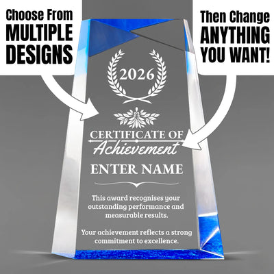 Achievement Awards - Blue Facet Wedge Awards - Personalize Online - Choose From 5 Design
