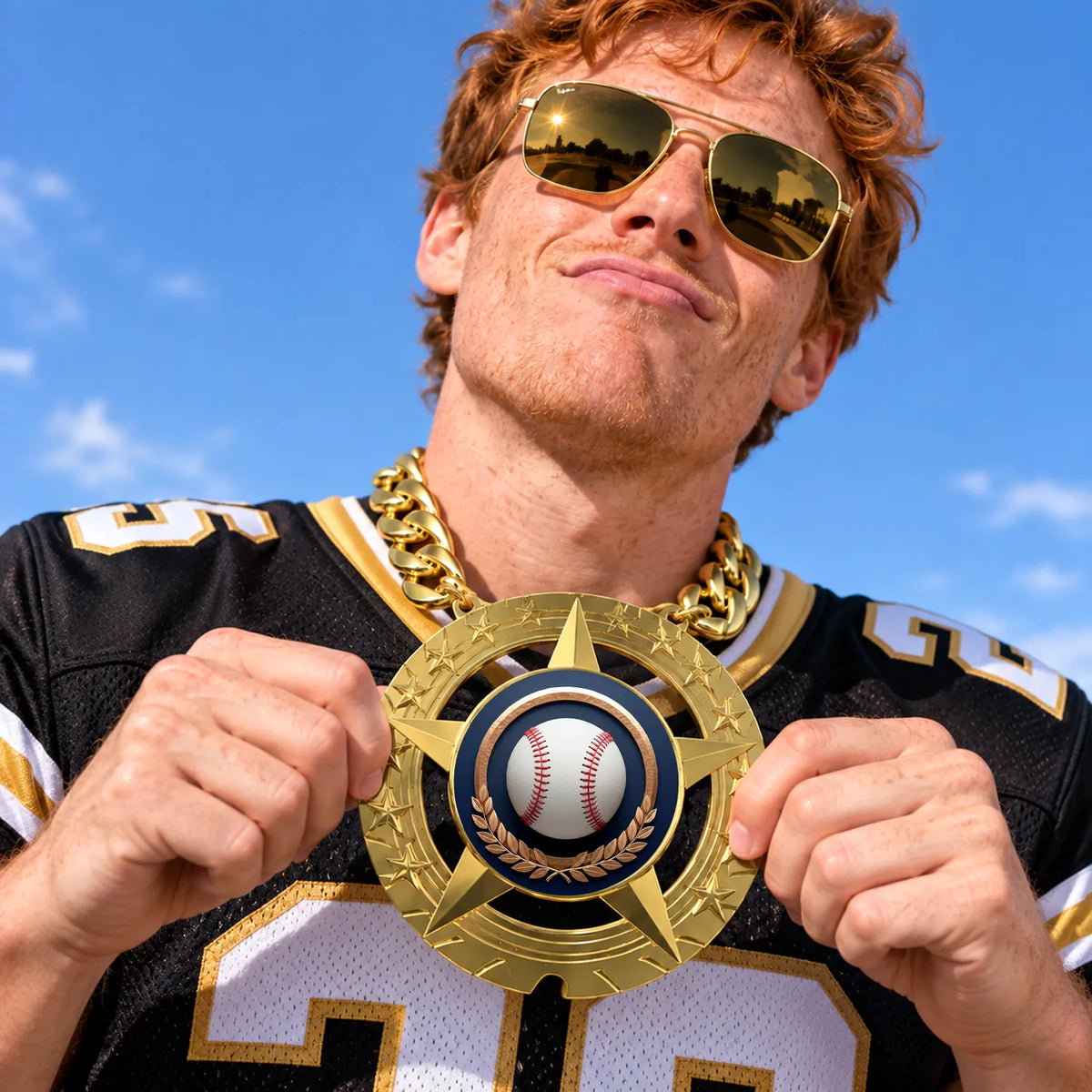 Baseball Medals - Team & League Championship Awards, 6" x 5-1/4" Super Star Champ Chain with Plastic Chain