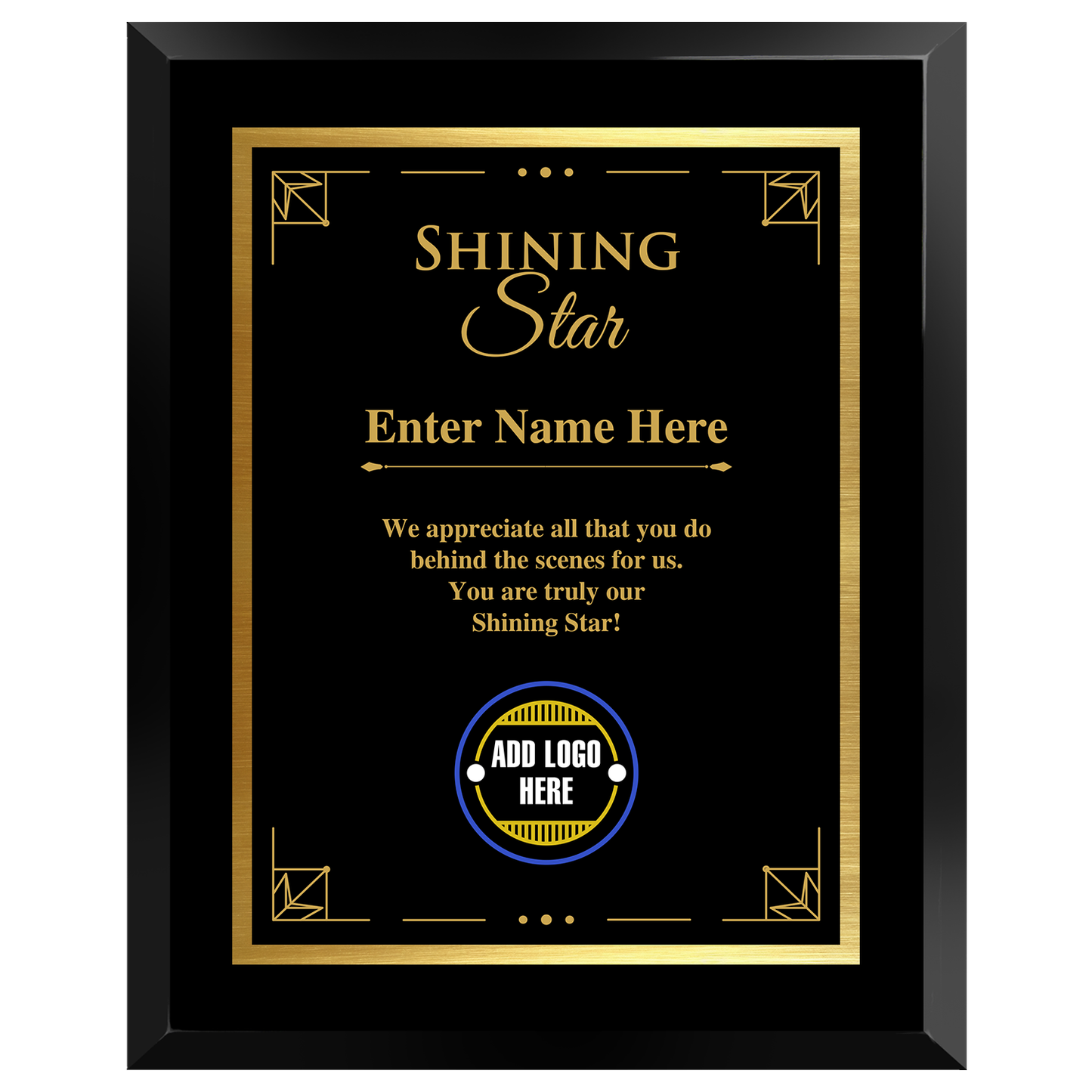 Shining Star Appreciation Award -  Personalized Corporate Recognition Award Available in 4 Colors & 3 Sizes