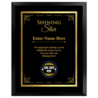 Shining Star Appreciation Award -  Personalized Corporate Recognition Award Available in 4 Colors & 3 Sizes