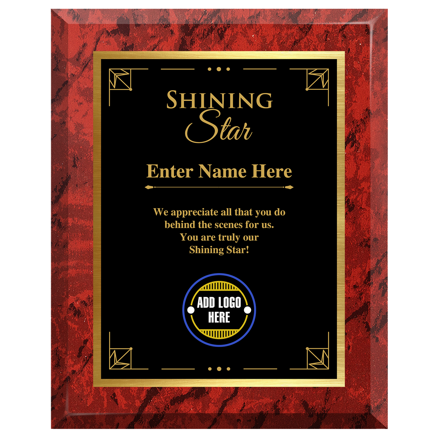 Shining Star Appreciation Award -  Personalized Corporate Recognition Award Available in 4 Colors & 3 Sizes