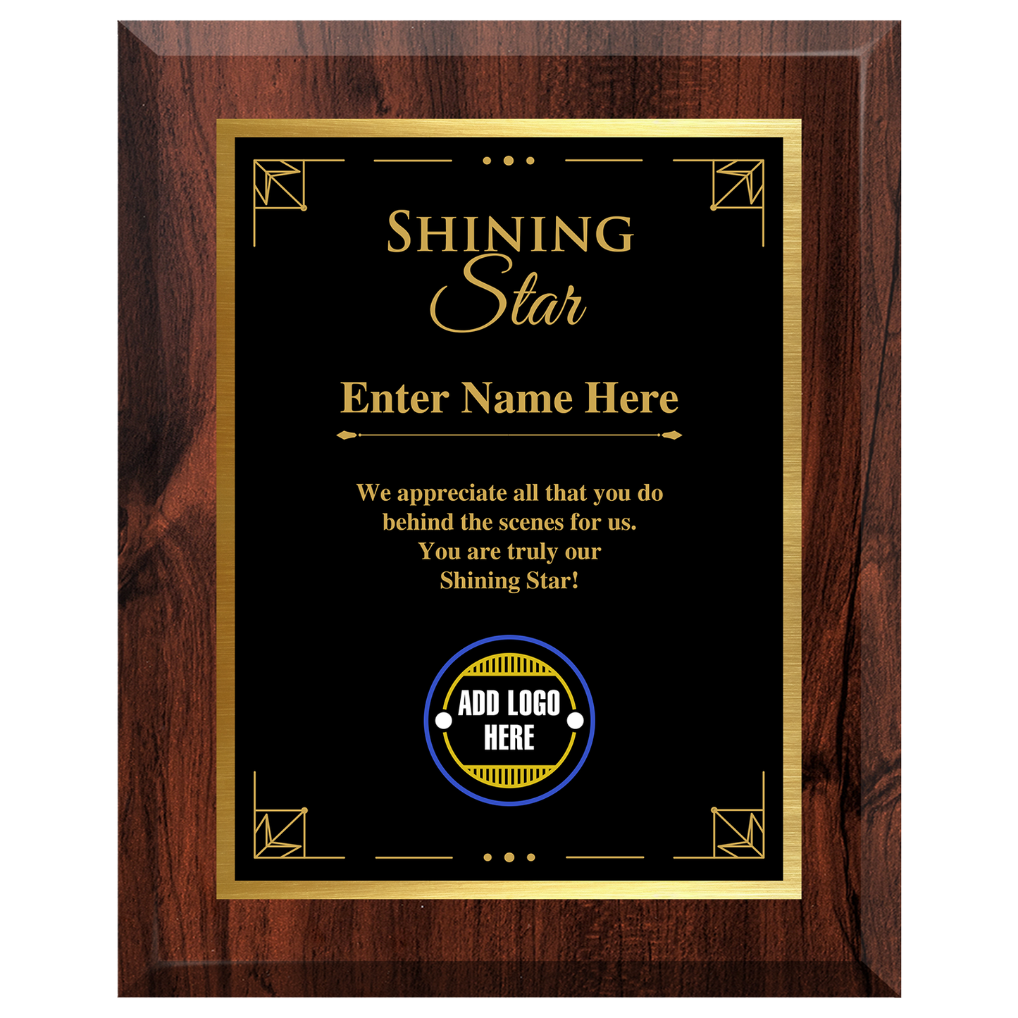 Shining Star Appreciation Award -  Personalized Corporate Recognition Award Available in 4 Colors & 3 Sizes