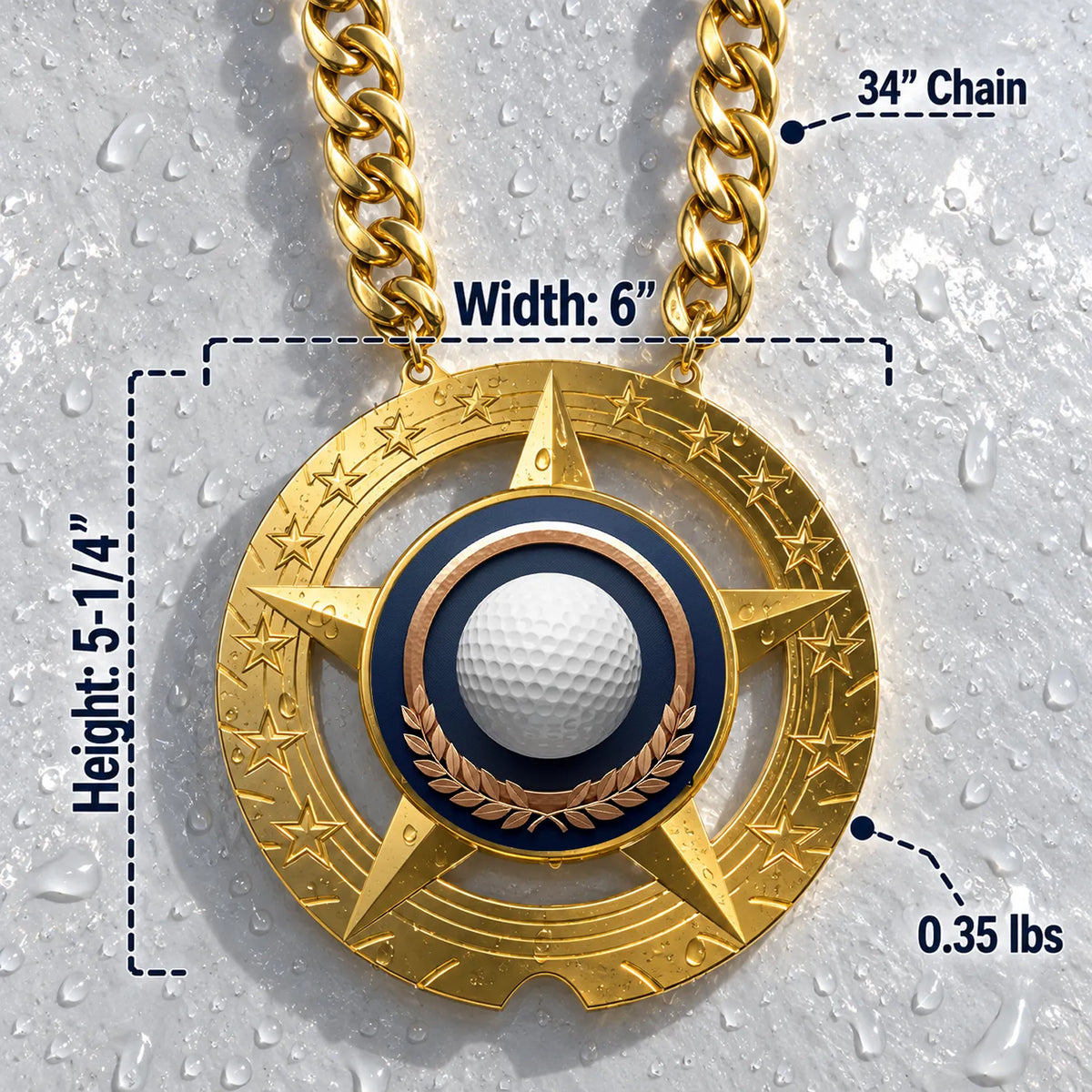 Golf Medals - Golfer & Tournament Performance Awards, 6" x 5-1/4" Super Star Champ Chain with Plastic Chain