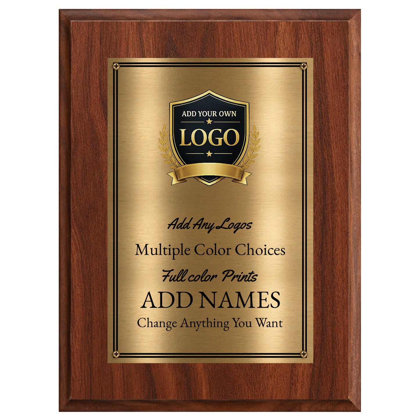 Classic Oak Plaque Gold & Silver Metal Plate Personalize Online