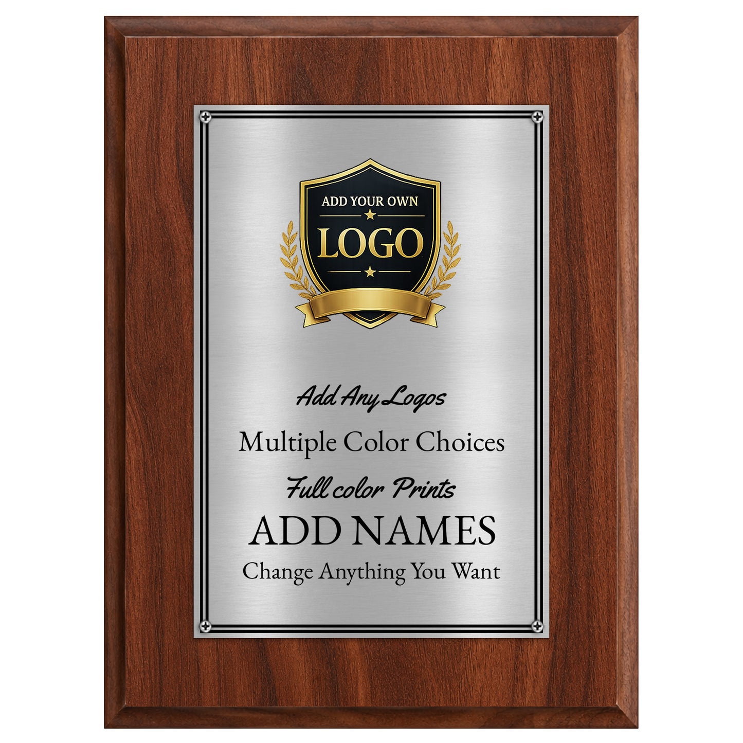 Classic Mahogany Plaque Gold & Silver Metal Plate Personalize Online