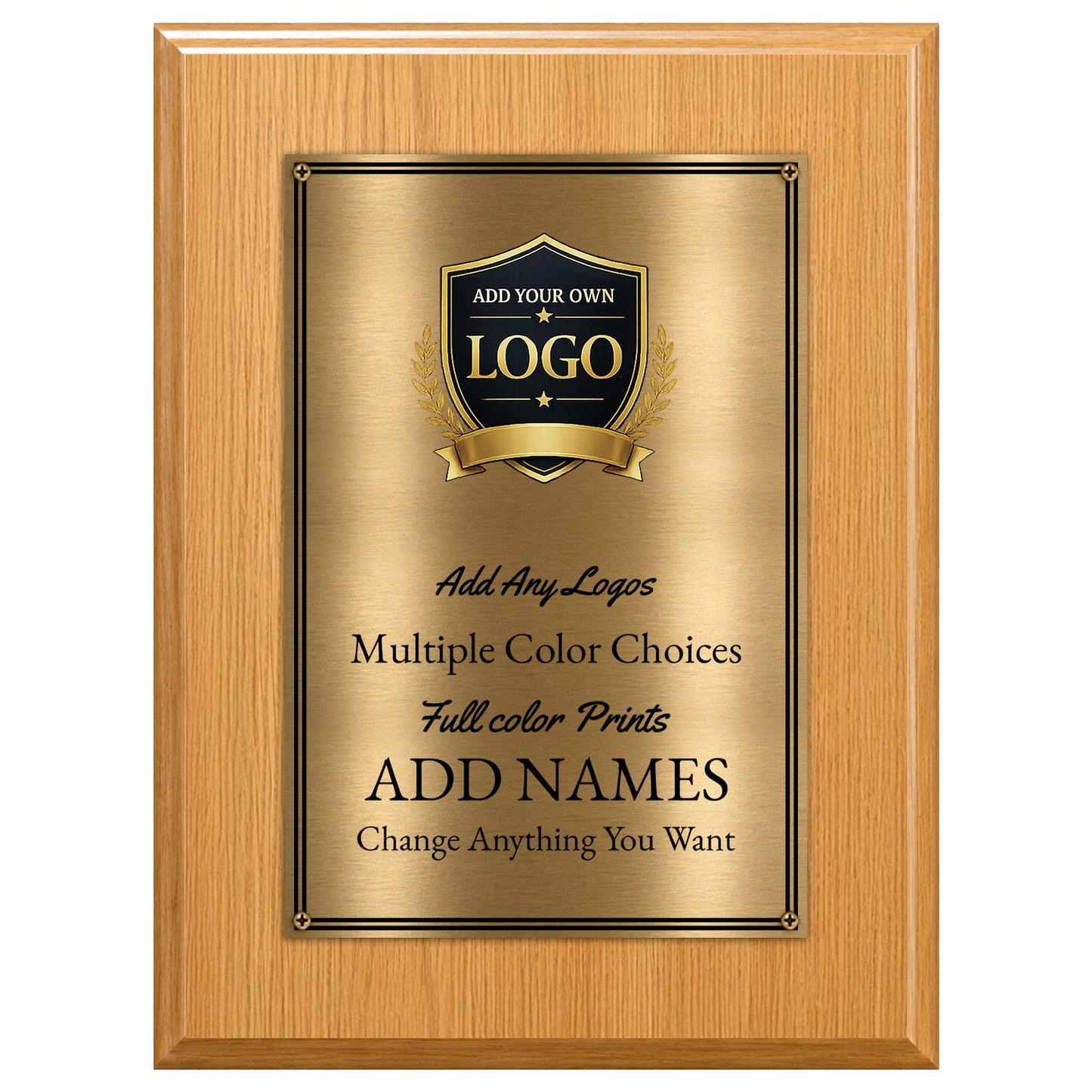 Classic Oak Plaque Gold & Silver Metal Plate Personalize Online
