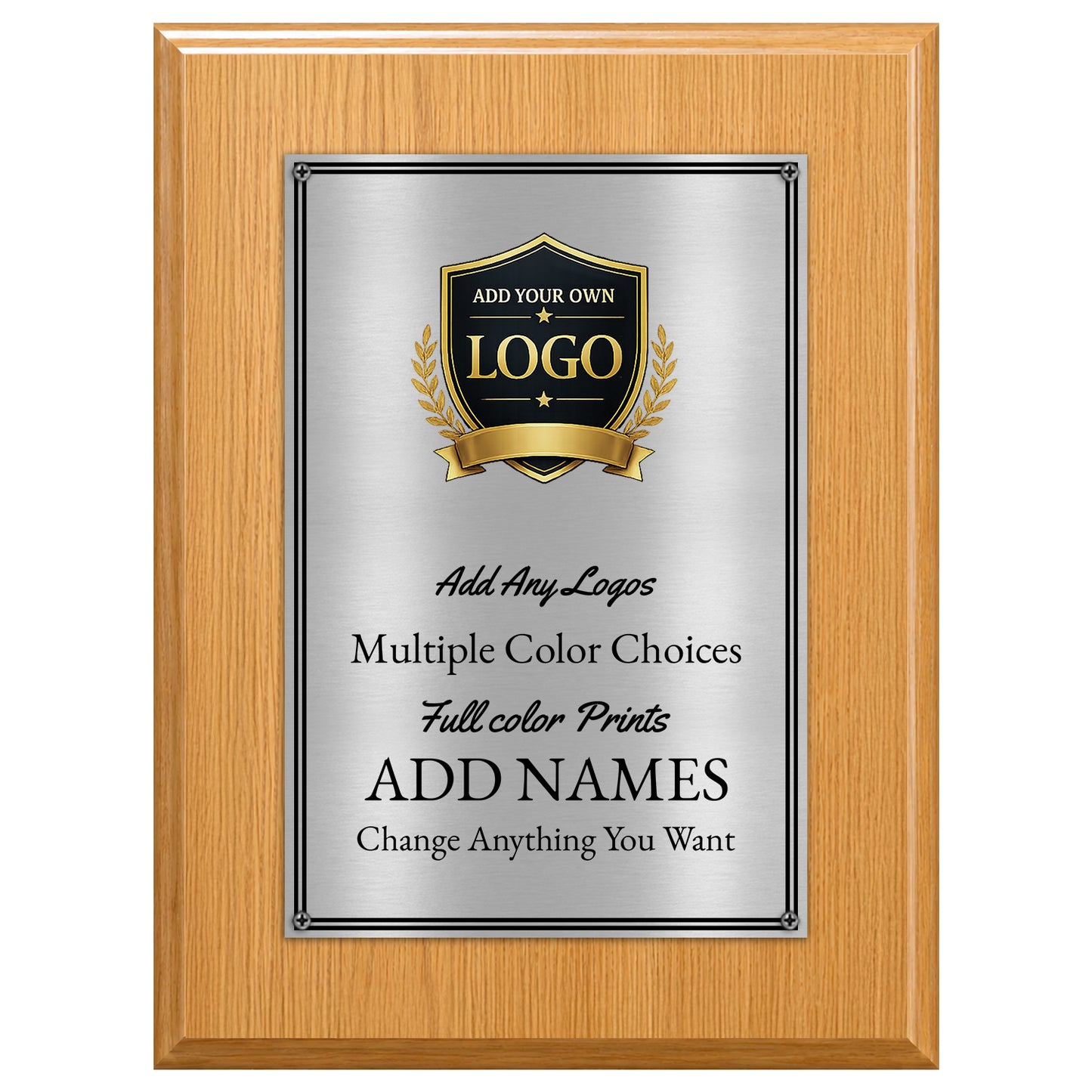 Classic Oak Plaque Gold & Silver Metal Plate Personalize Online