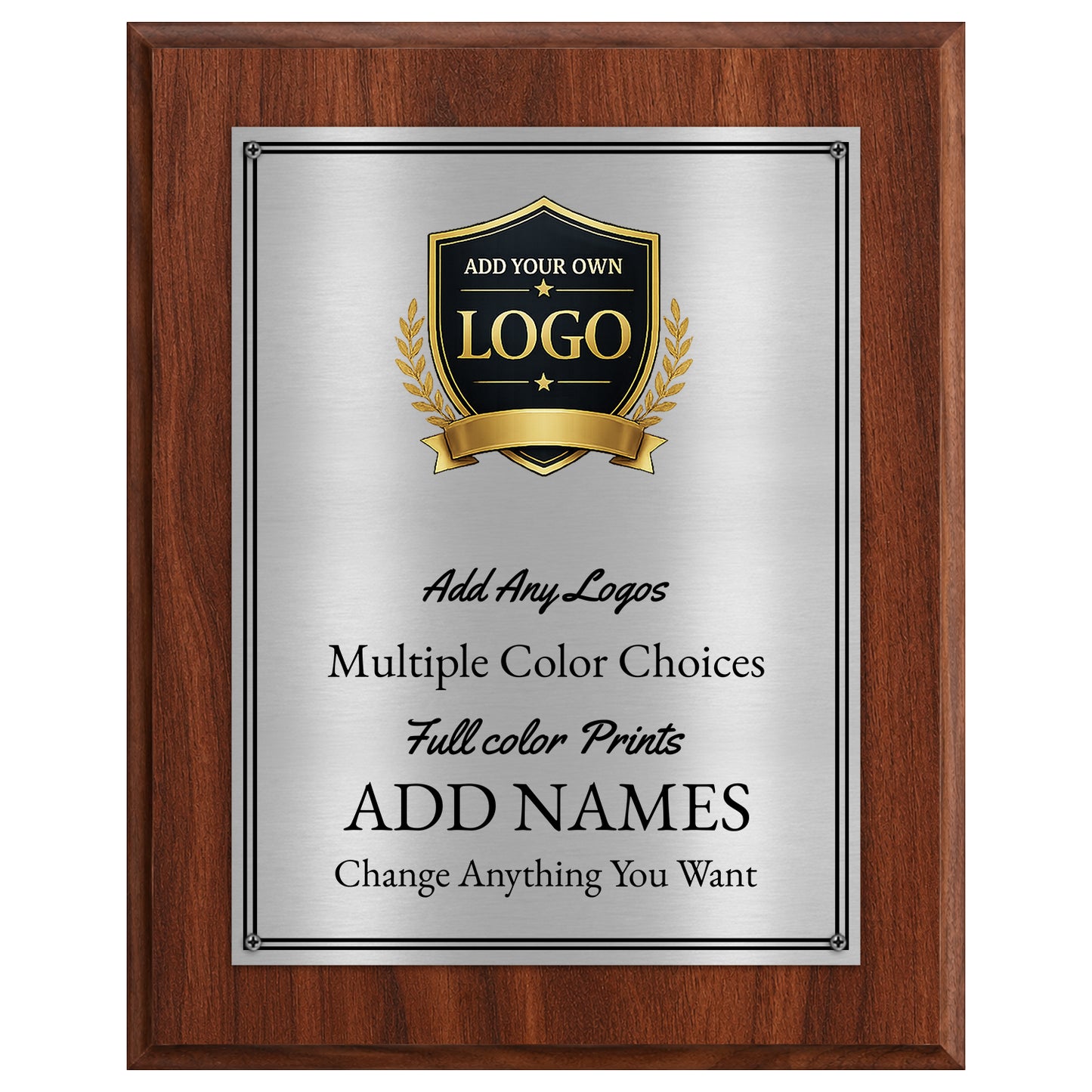 Classic Oak Plaque Gold & Silver Metal Plate Personalize Online