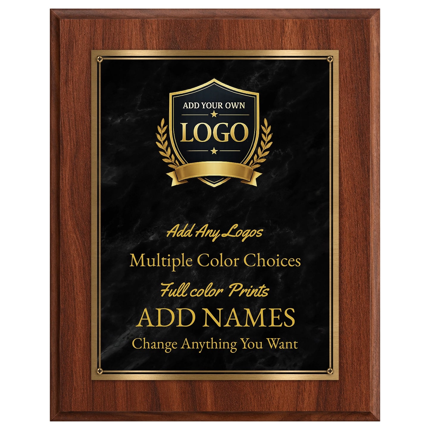 American Walnut With Marble Effect Metal Plaques - 6 Sizes