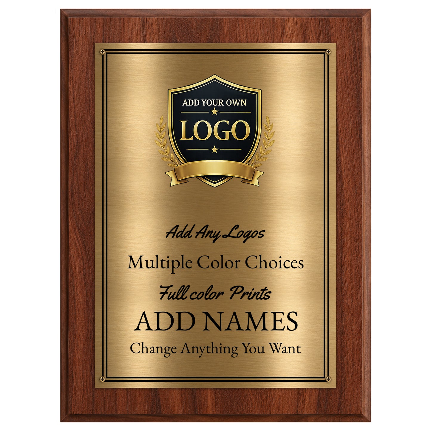 Classic Oak Plaque Gold & Silver Metal Plate Personalize Online