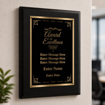Award of Excellence Classic Plaque With Gold Plate - 4 Frame Colors