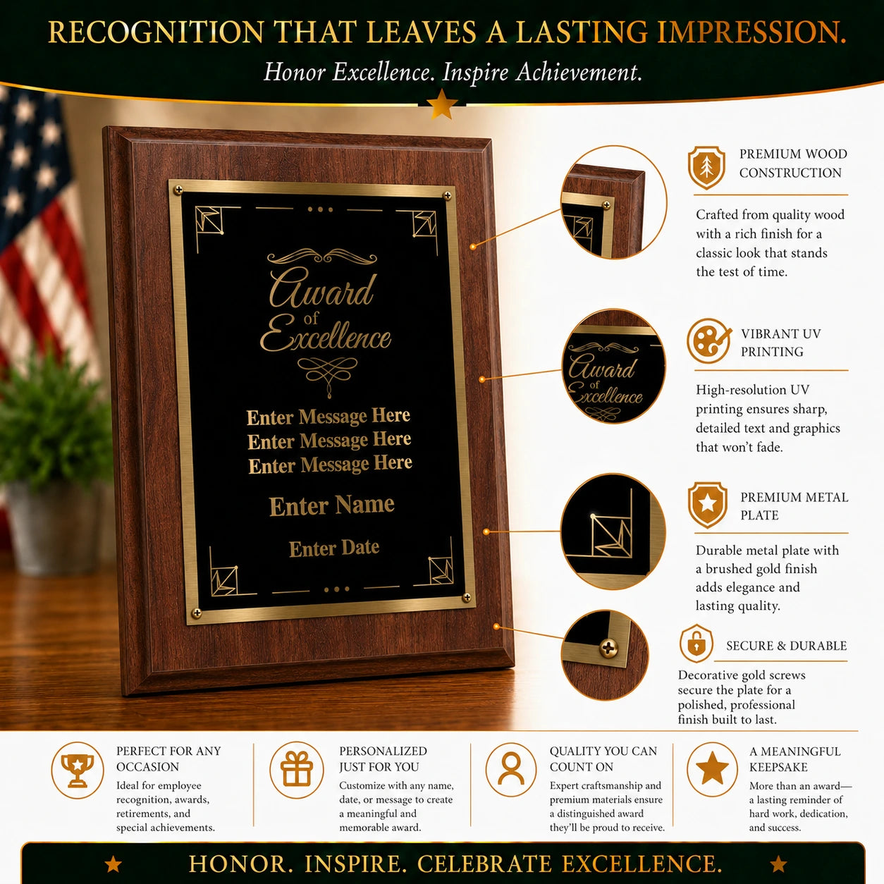 Award of Excellence Classic Plaque - 4 Frame Colors