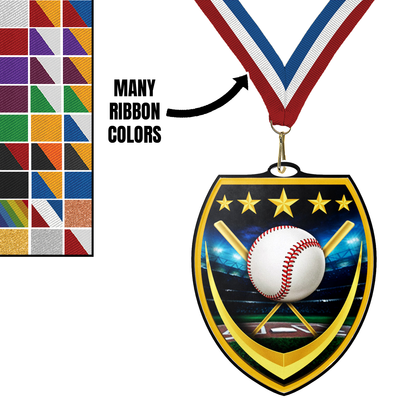 3 1/4" VSM Baseball Medal – Gold, Silver & Bronze with 30 Ribbon Options