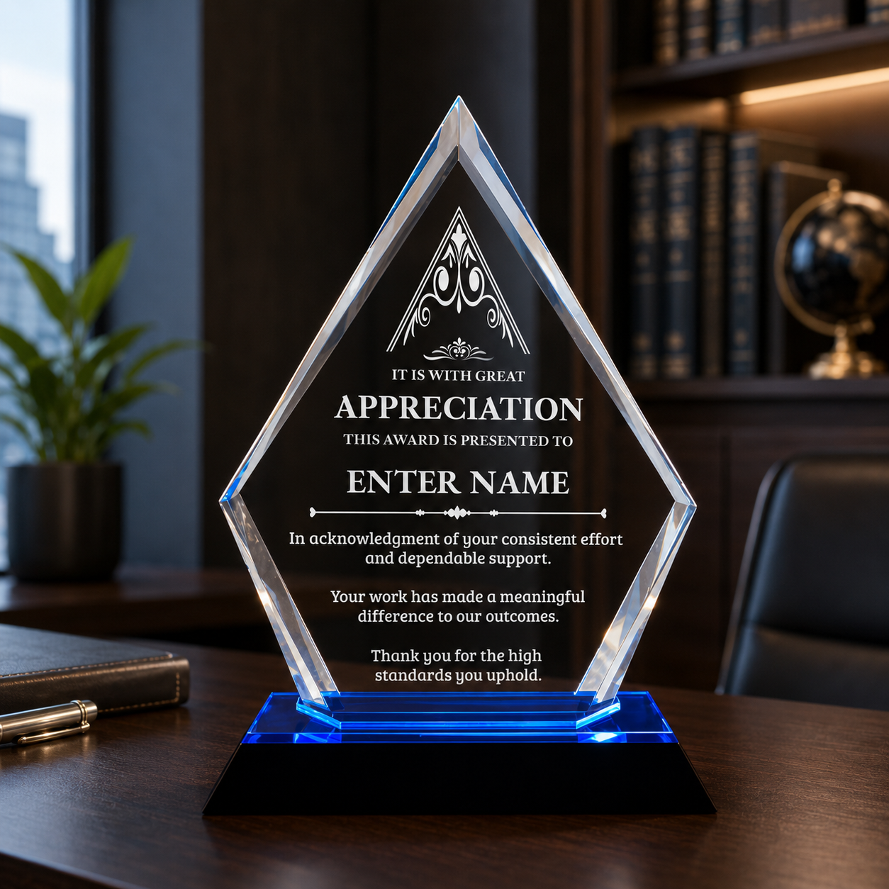 Appreciation Awards - Blue Arrow Acrylic - Personalize Online - Choose From 5 Designs