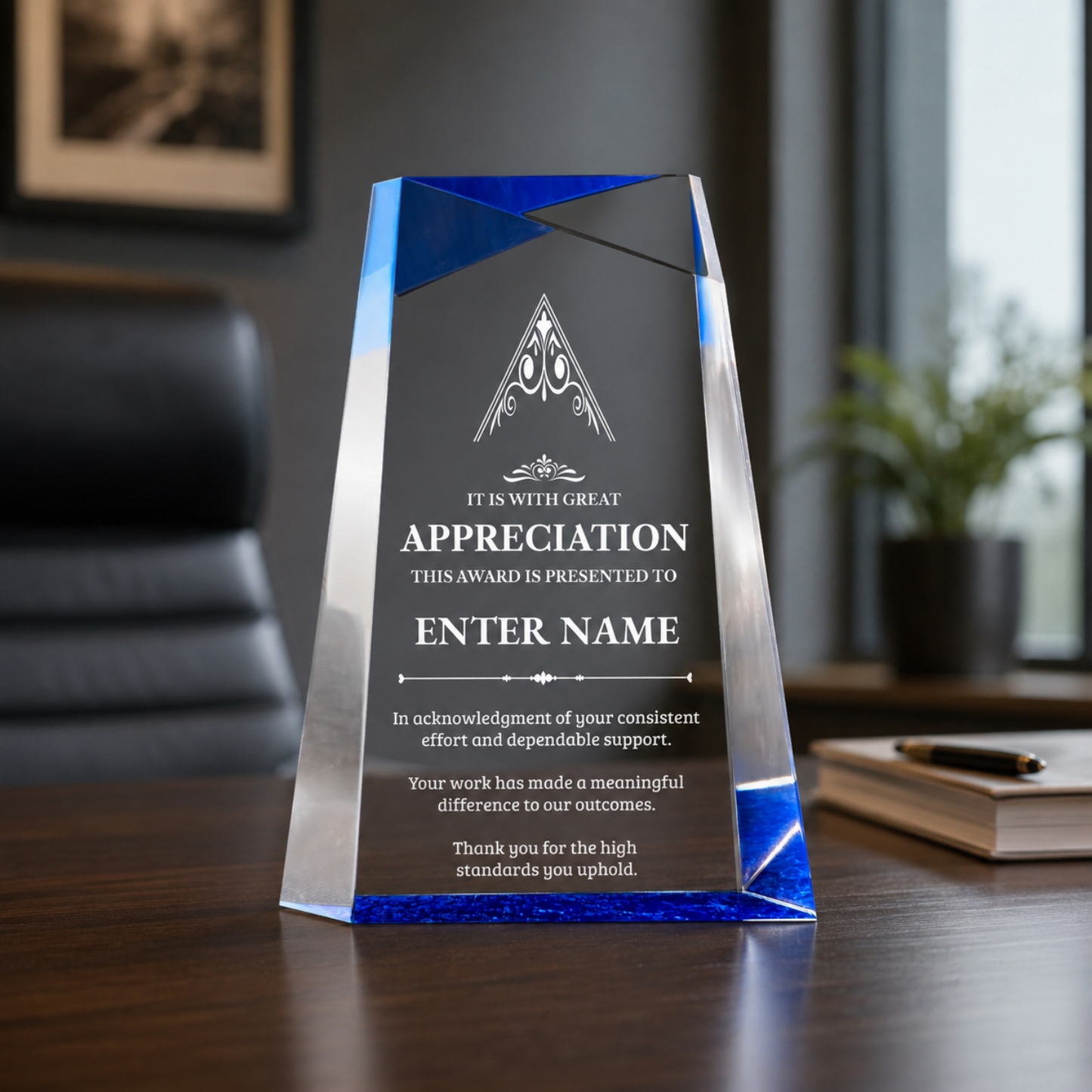 Appreciation Awards - Blue Facet Wedge Awards - Personalize Online  - Choose From 5 Designs
