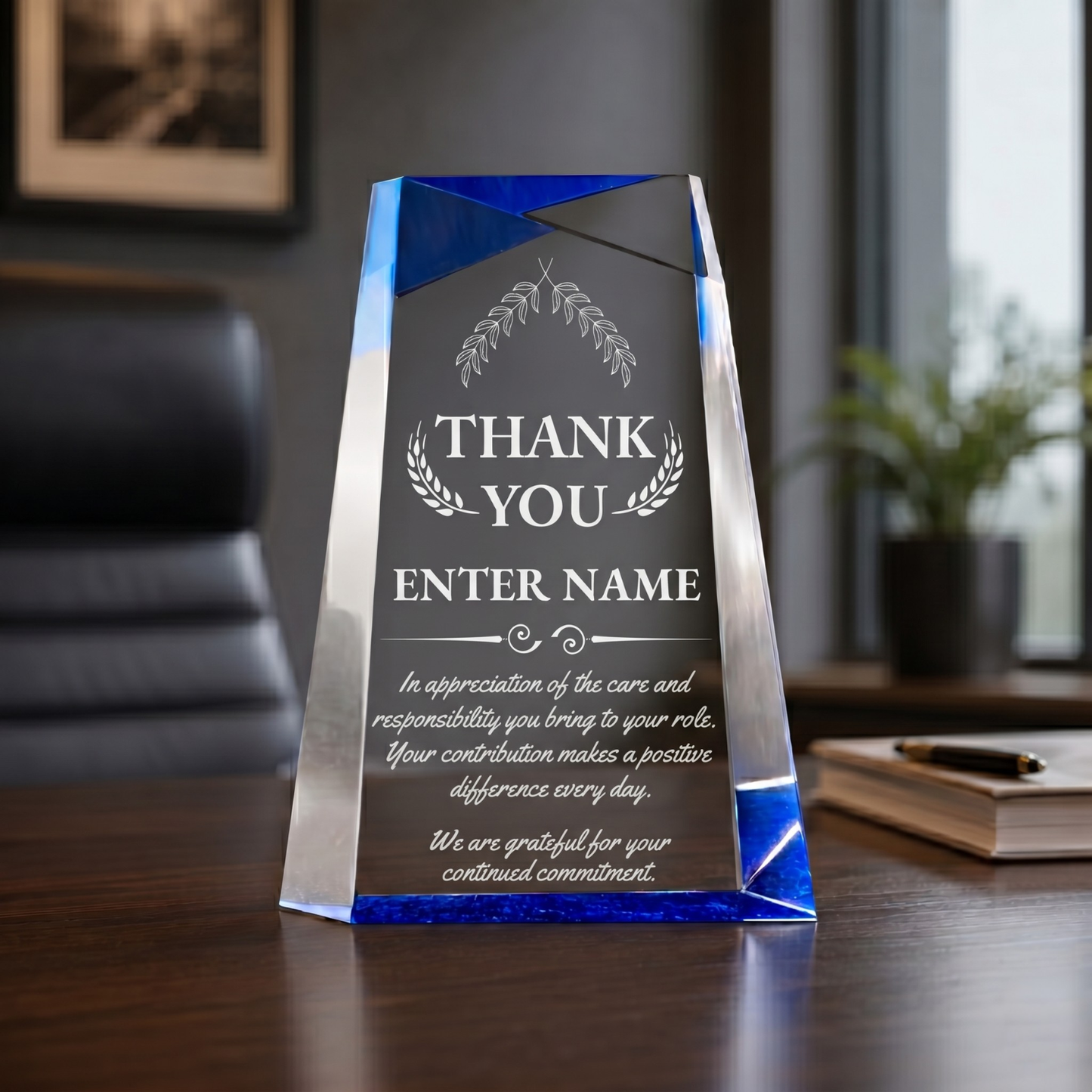 Thank You Awards - Blue Facet Wedge Awards - Personalize Online - Choose From 5 Designs