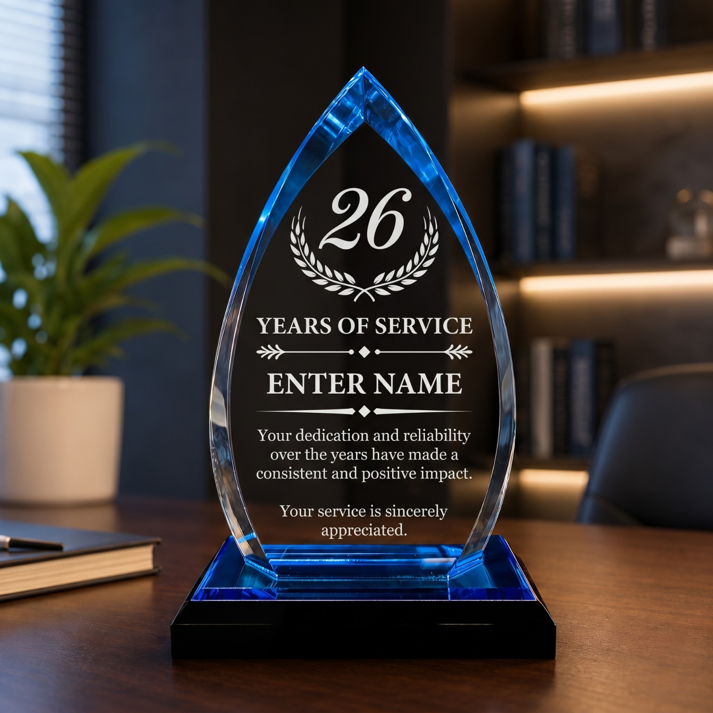 Long Service Awards -  Acrylic Blue Oval Award - Personalize Online - Choose From 5 Designs