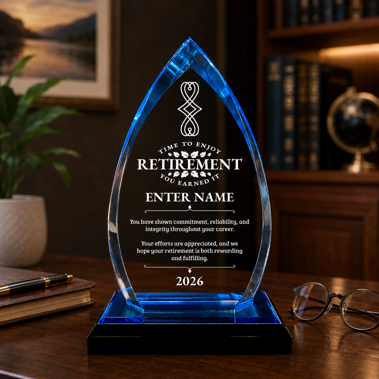 Retirement Awards - Acrylic Blue Oval Award - Personalize Online - Choose From 5 Designs