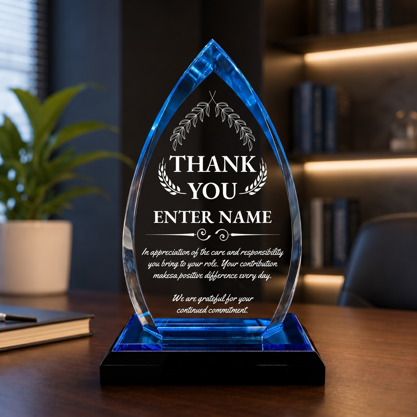 Thank You Awards - Acrylic Blue Oval Award - Personalize Online - Choose From 5 Designs