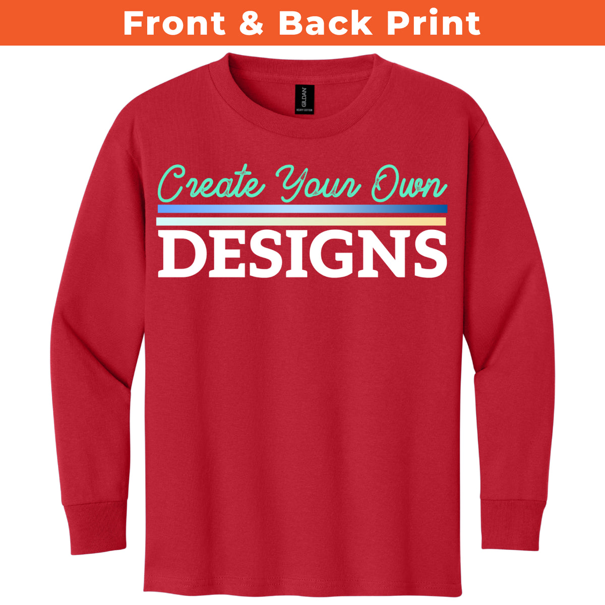Gildan 5400B Youth Heavy Cotton Long Sleeve T-Shirt Front And Back Print
