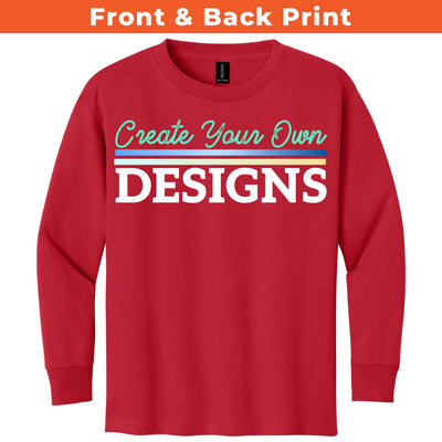 Gildan 5400B Youth Heavy Cotton Long Sleeve T-Shirt Front And Back Print