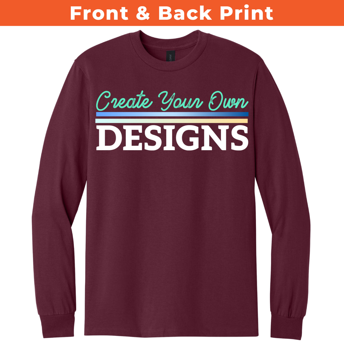 Gildan 5400M Heavy Cotton Long Sleeve T-Shirt Front And Back Print