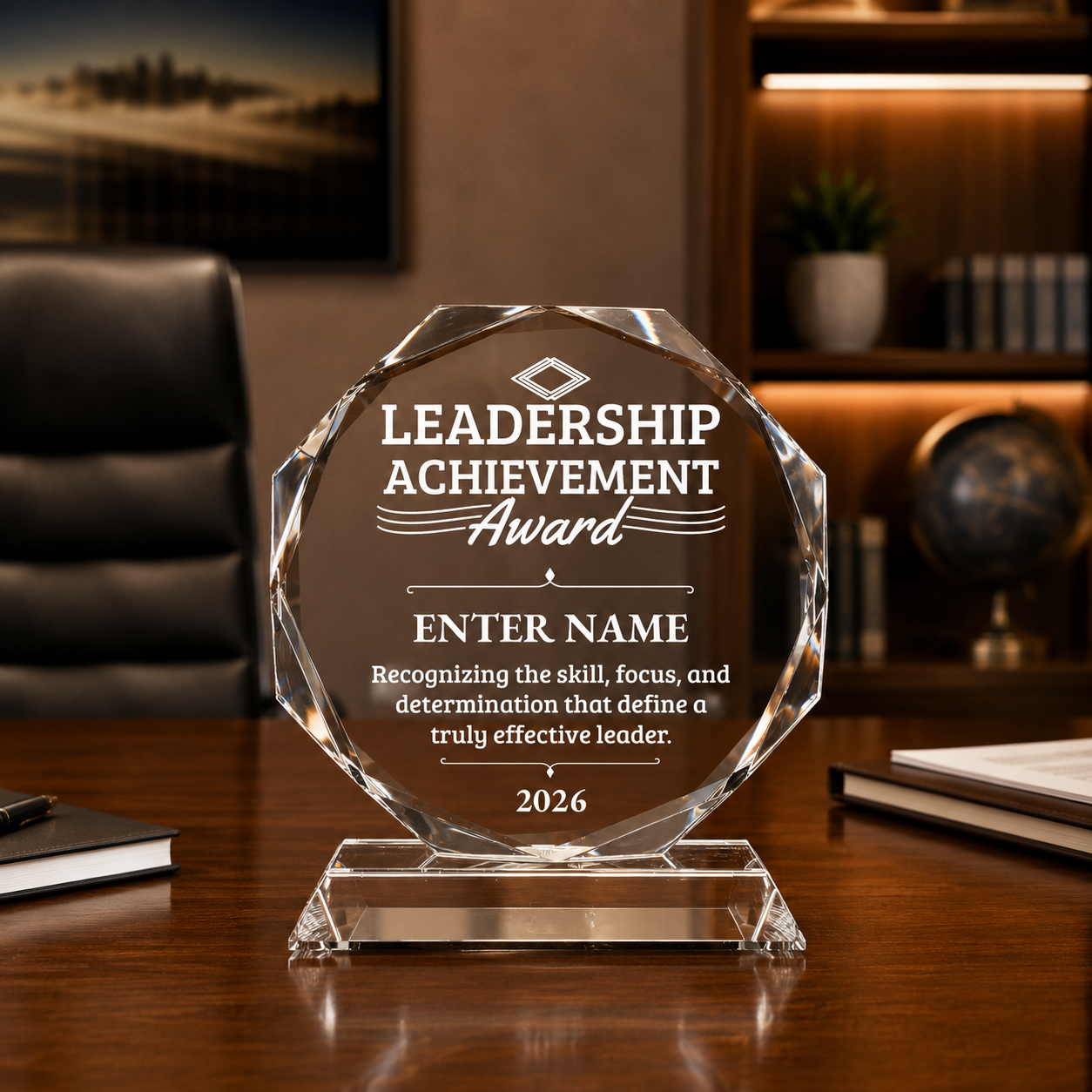 Leadership Awards - Crystal Glass Octagon Awards - Personalize Online – Choose From 5 Designs