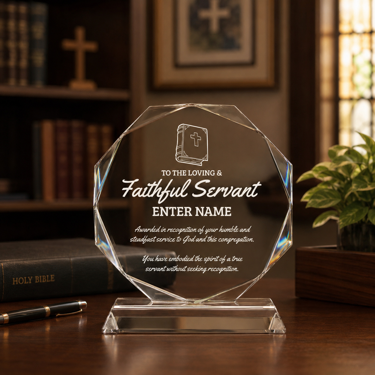 Church Awards - Crystal Glass Octagon Awards - Personalize Online – Choose From 5 Designs