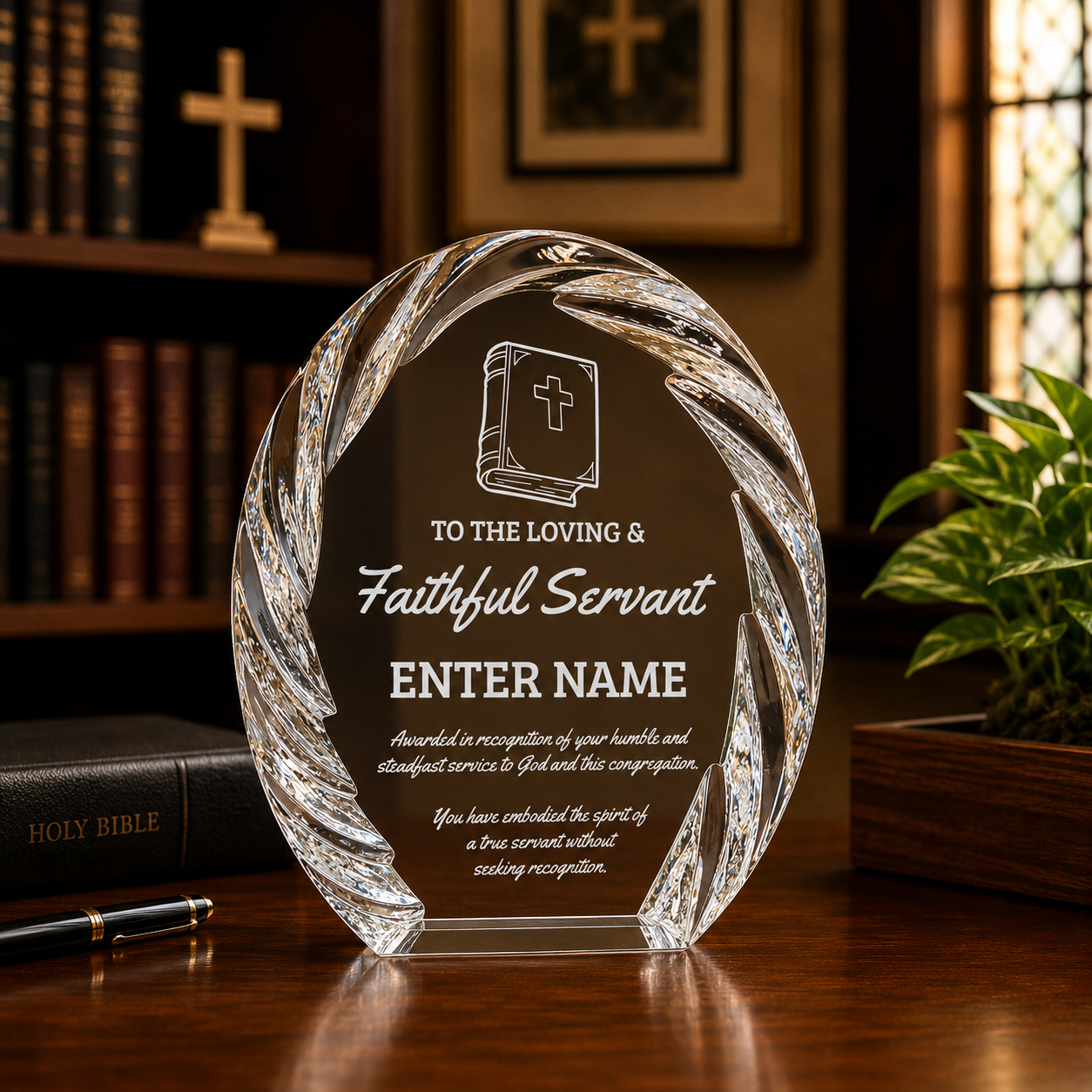 Church Awards - Oval Crystal with Decorative Edge Awards - Personalize Online – Choose From 5 Designs