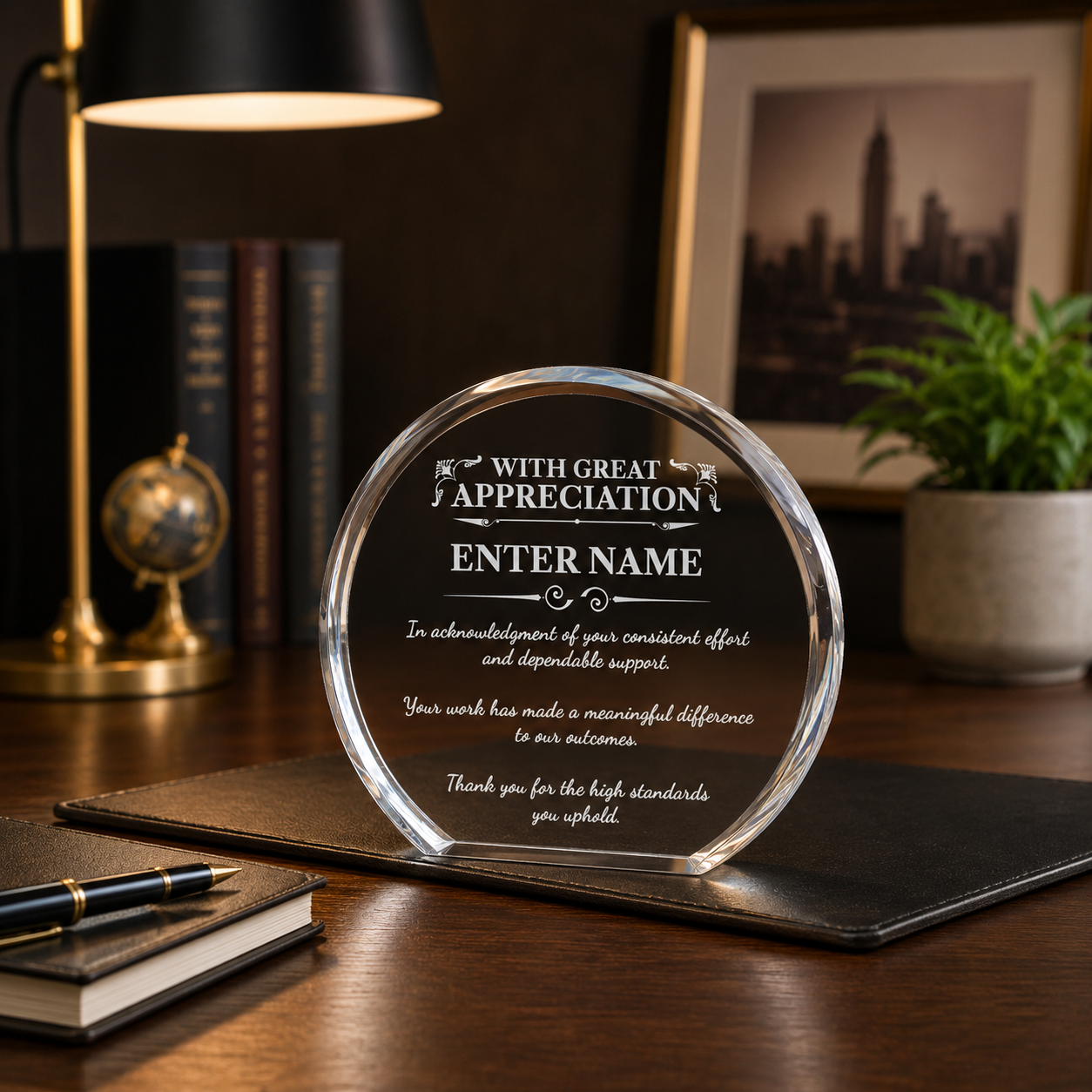 Appreciation Awards - Clear Round Acrylic Awards - Personalize Online – Choose From 5 Designs