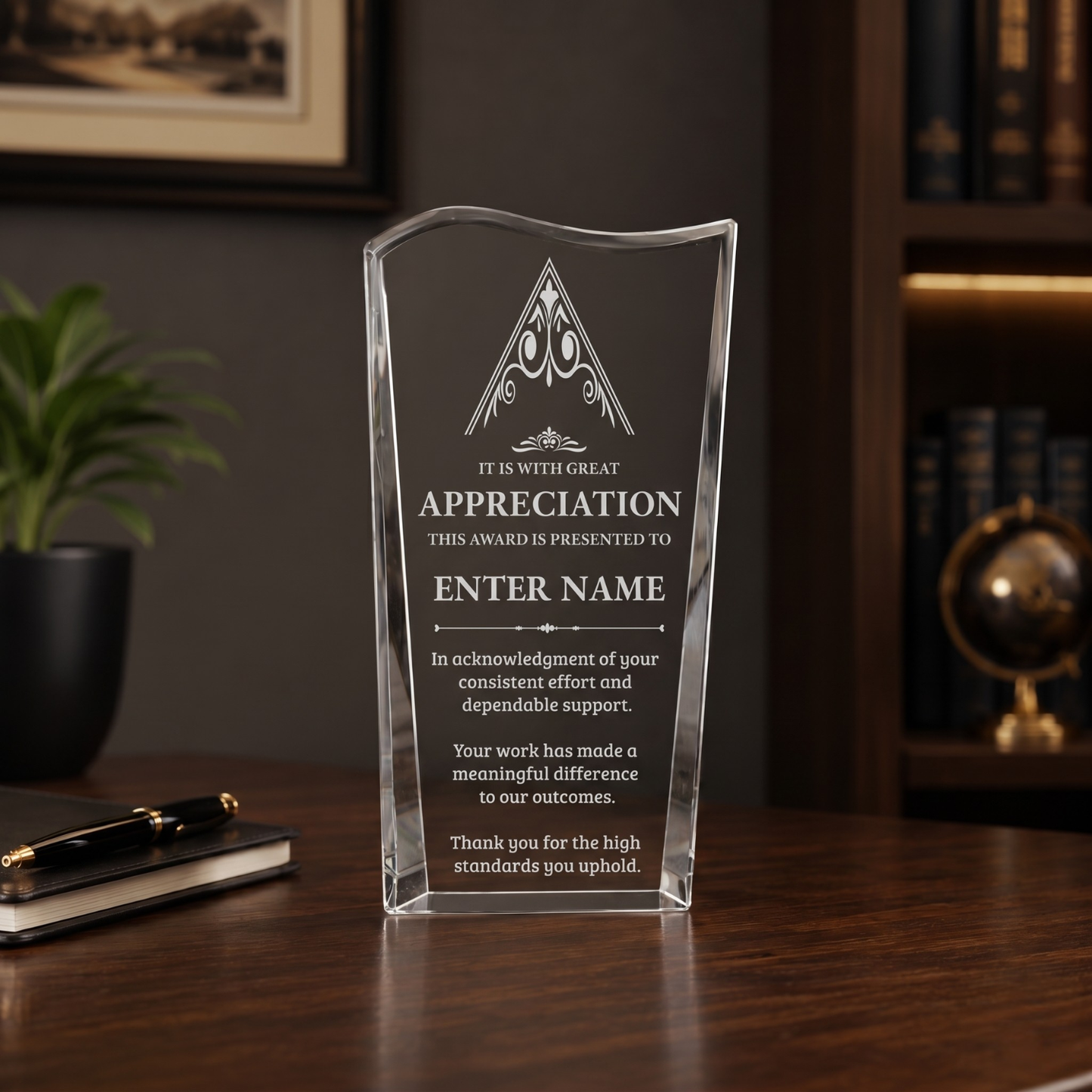 Appreciation Awards - Clear Crystal Facet Wave Awards - Personalize Online – Choose From 5 Designs