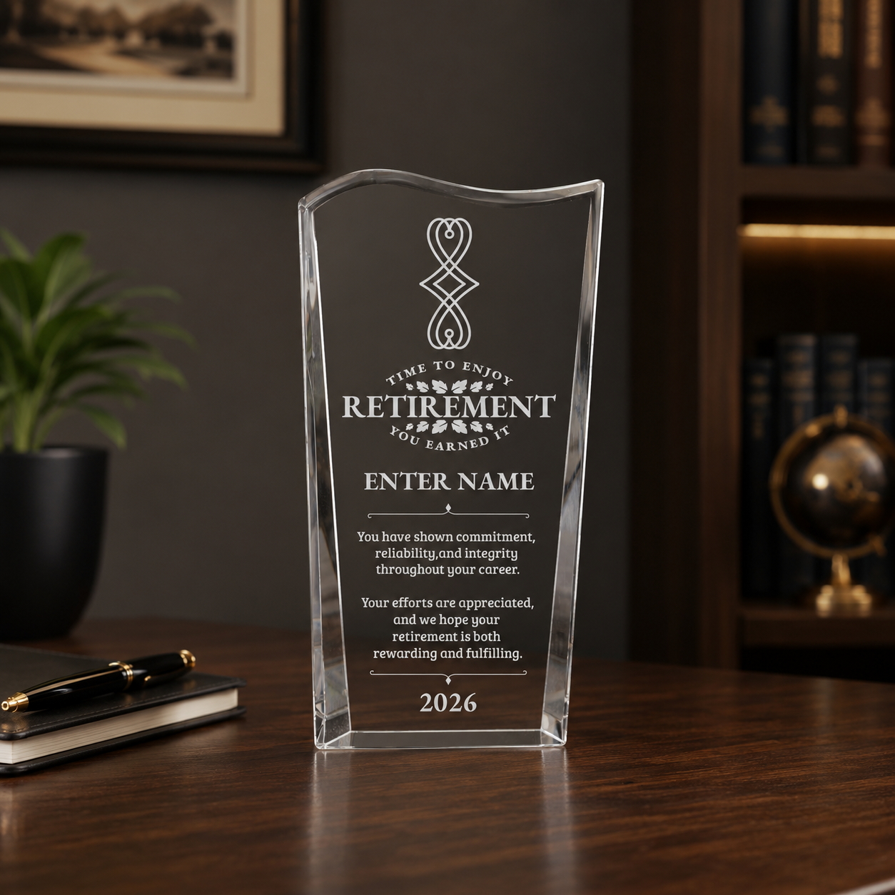 Retirement Awards - Clear Crystal Facet Wave Awards - Personalize Online – Choose From 5 Designs