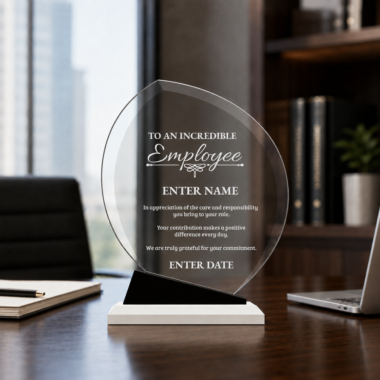 Employee Appreciation Awards - Crystal Oblong Awards with Black Accent - Personalize Online – Choose From 5 Designs