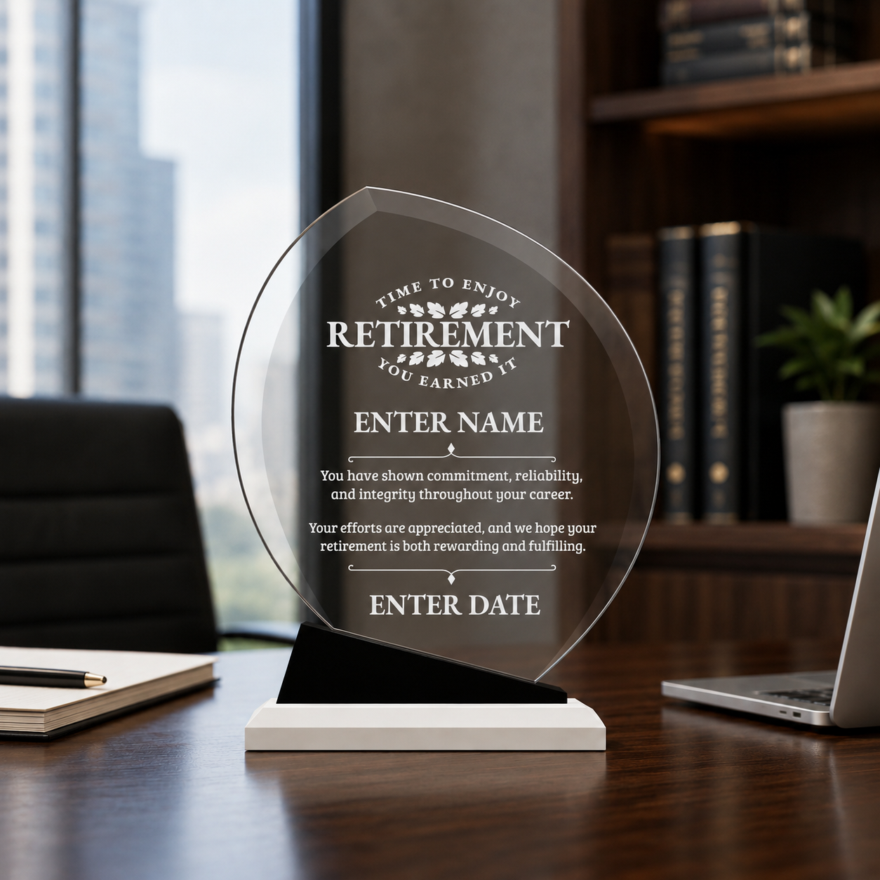 Retirement Awards - Crystal Oblong Awards with Black Accent - Personalize Online – Choose From 5 Designs