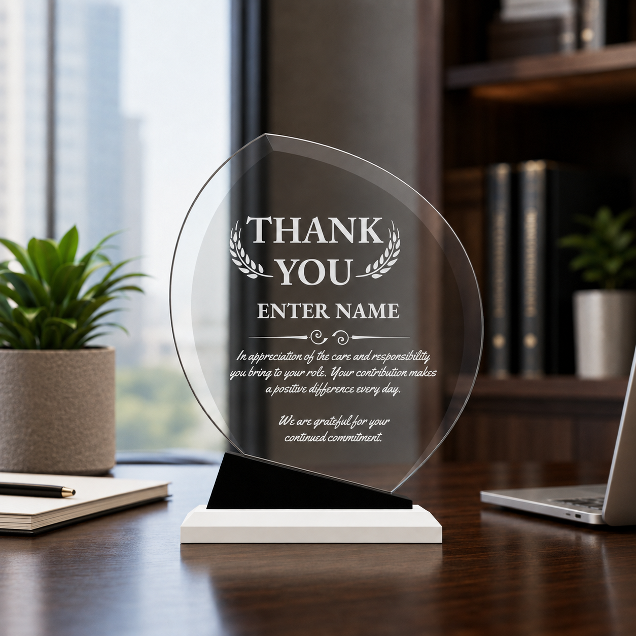 Thank You Awards - Crystal Oblong Awards with Black Accent - Personalize Online – Choose From 5 Designs