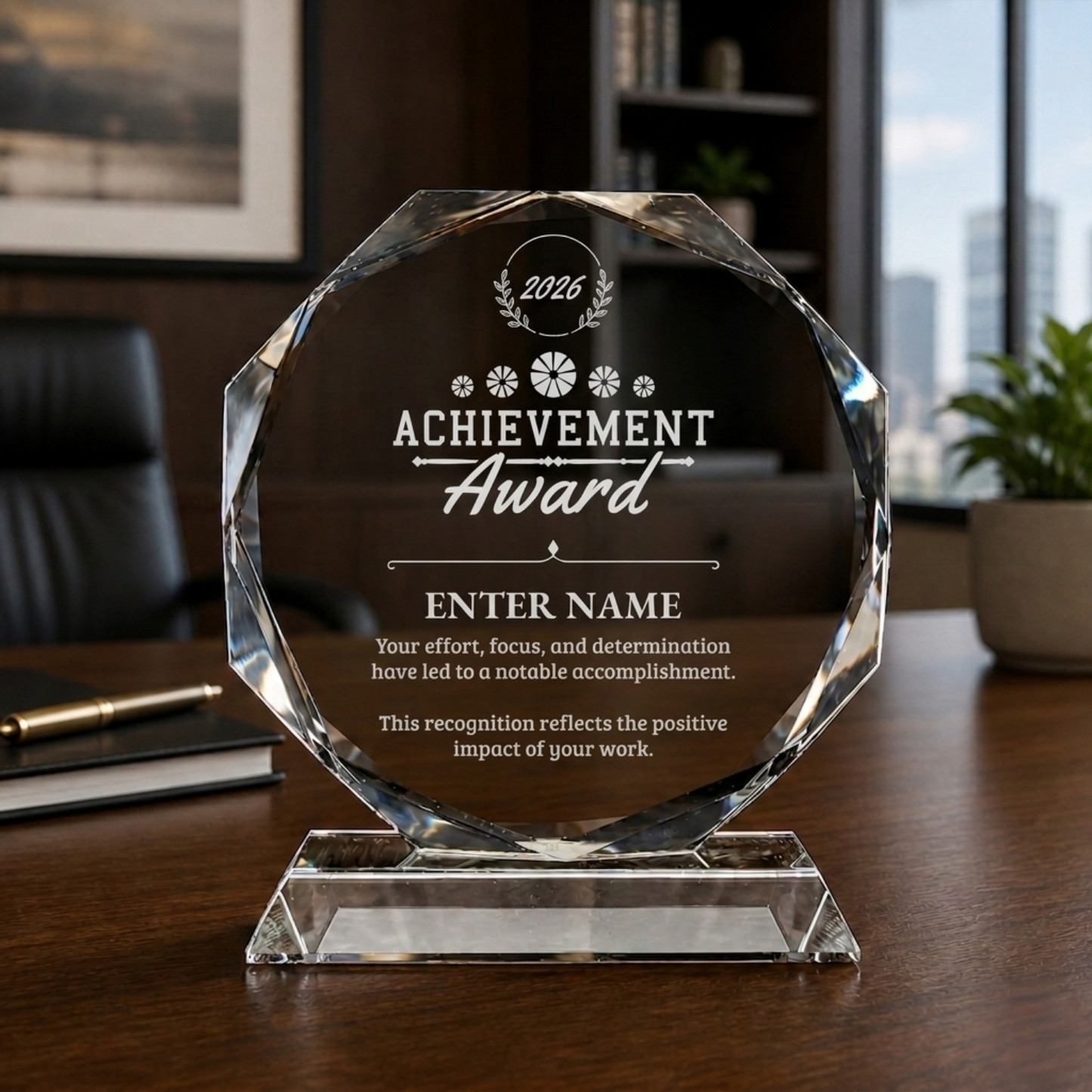Achievement Awards - Crystal Glass Octagon Award - Personalize Online - Choose From 5 Designs