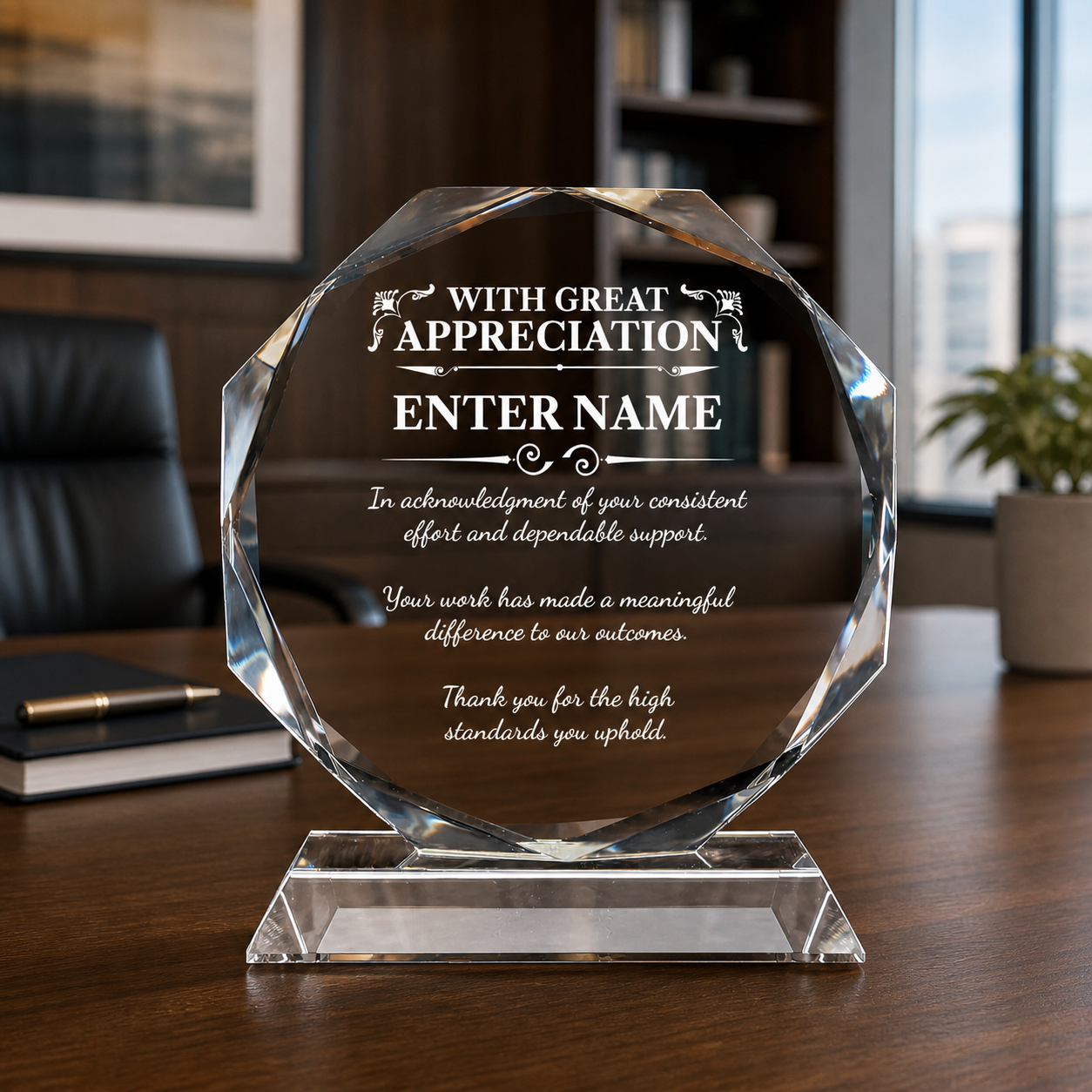 Appreciation Awards - Crystal Glass Octagon Award - Personalize Online - Choose From 5 Designs