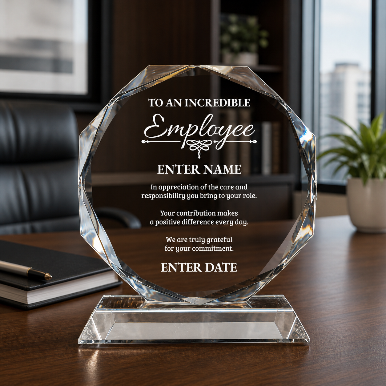 Employee Appreciation Awards - Crystal Glass Octagon Award - Personalize Online - Choose From 5 Designs