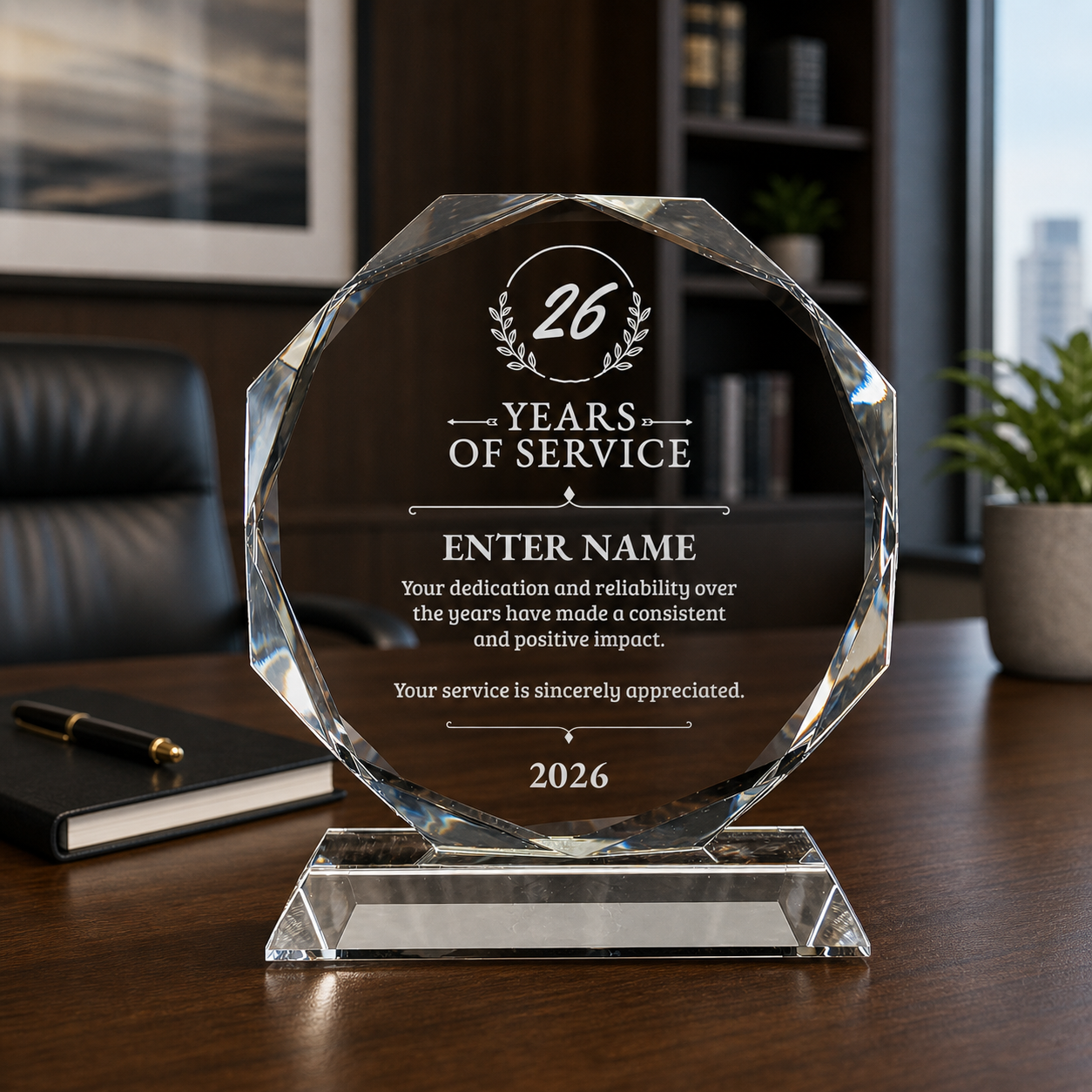 Long Service Awards - Crystal Glass Octagon Award - Personalize Online - Choose From 5 Designs