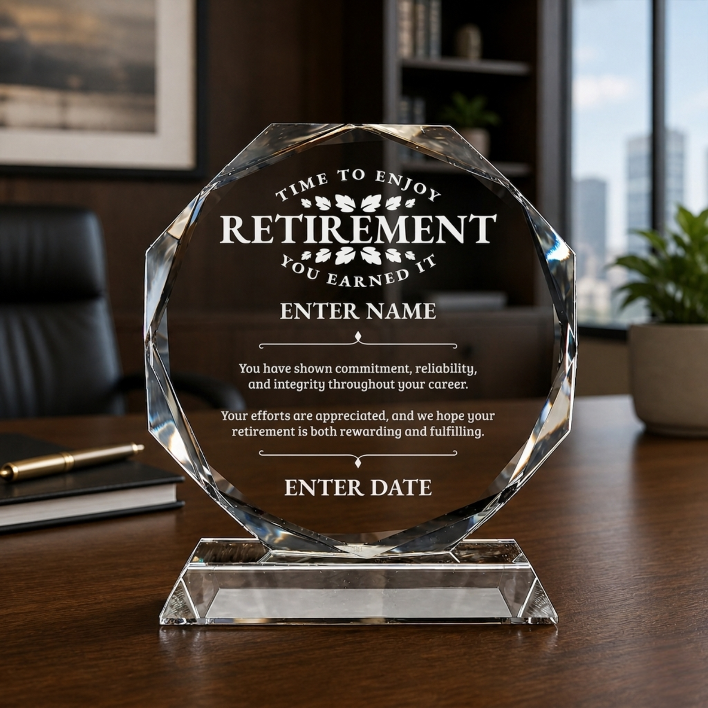 Retirement Awards - Crystal Glass Octagon Award - Personalize Online - Choose From 5 Designs