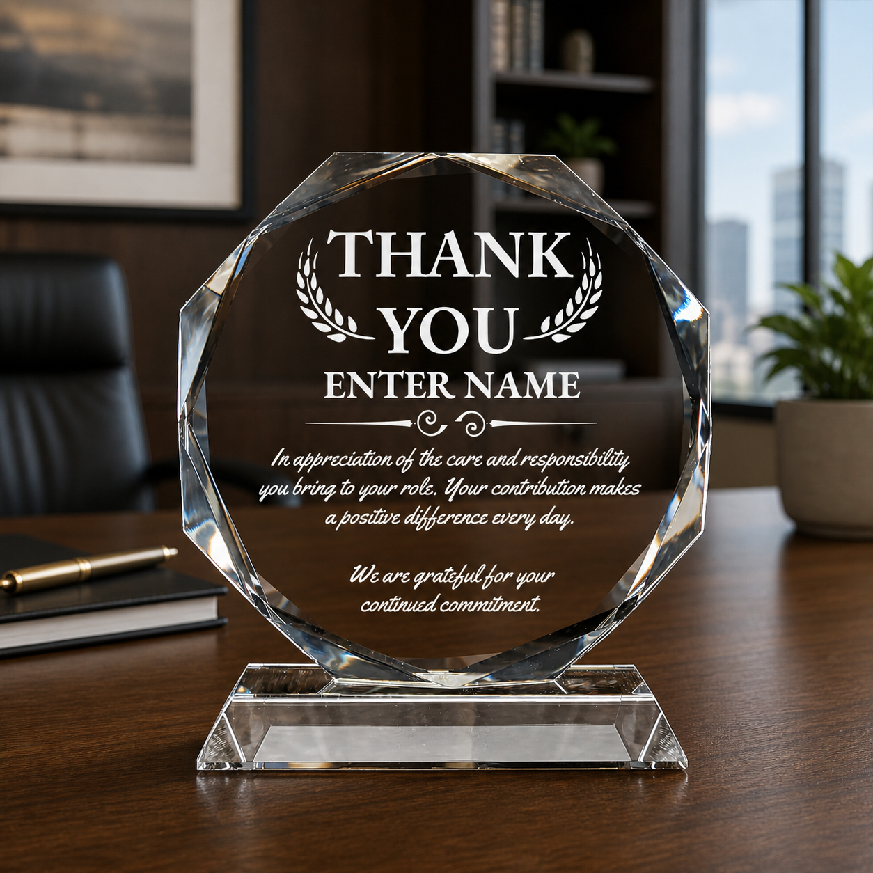 Thank You Awards - Crystal Glass Octagon Award - Personalize Online - Choose From 5 Designs