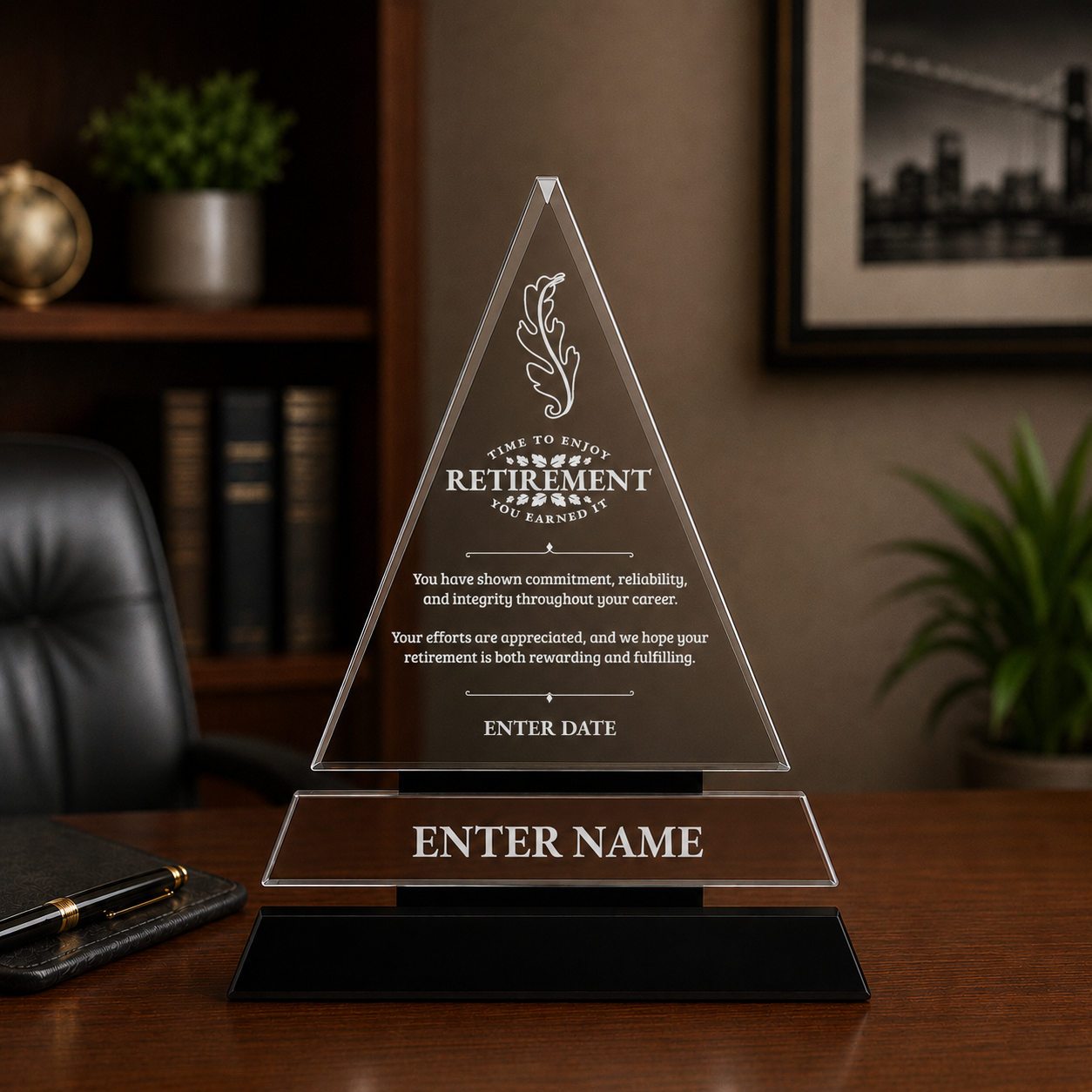 Retirement Awards - Crystal Triangle Awards - Personalize Online – Choose From 5 Designs