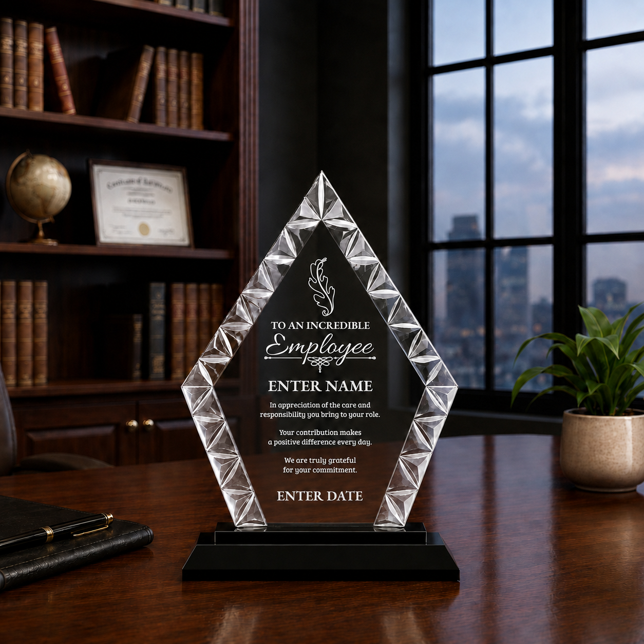 Employee Appreciation Awards - Diamond Accent Glass Awards - Personalize Online – Choose From 5 Designs