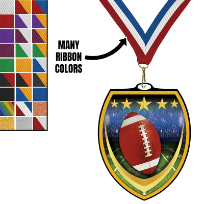 3 1/4" VSM Football Medal – Gold, Silver & Bronze with 30 Ribbon Options