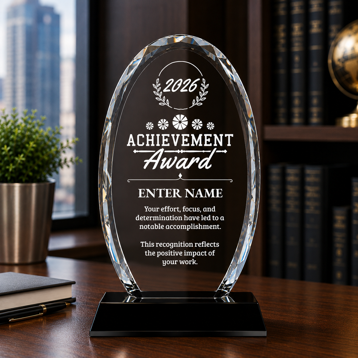 Achievement Awards - Optical Crystal Glass Oval Facet Awards - Personalize Online – Choose From 5 Designs
