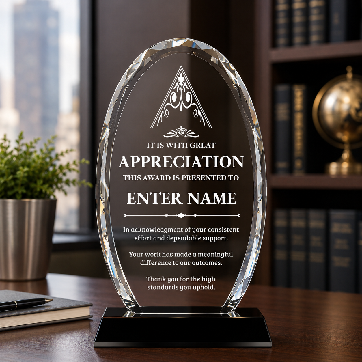Appreciation Awards - Optical Crystal Glass Oval Facet Awards - Personalize Online – Choose From 5 Designs
