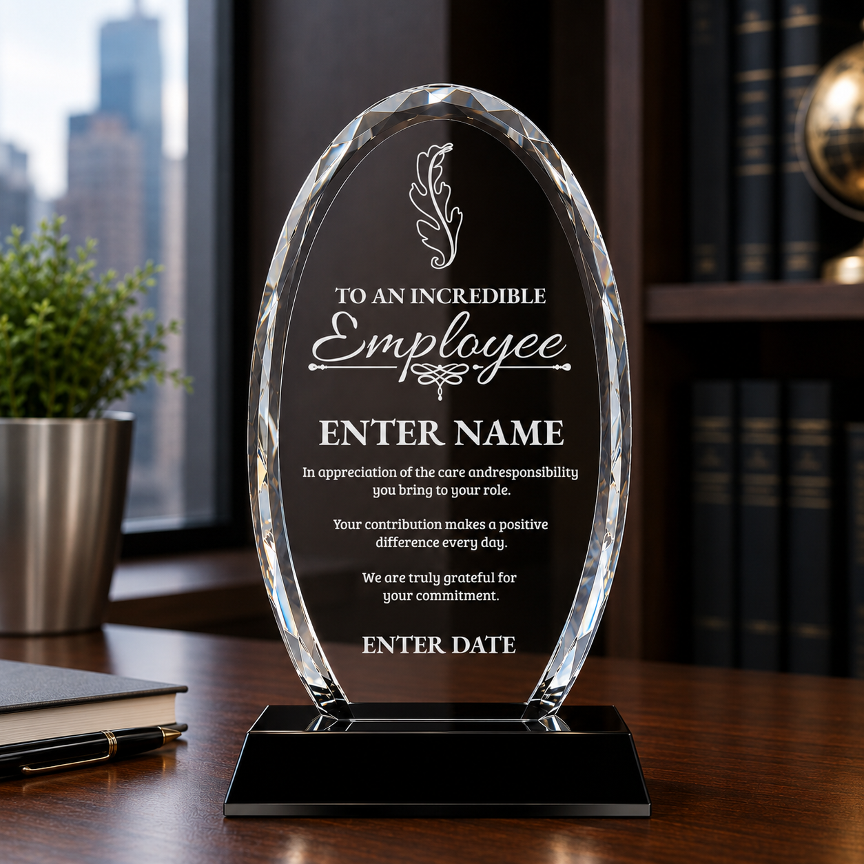 Employee Appreciation Awards - Optical Crystal Glass Oval Facet Awards - Personalize Online – Choose From 5 Designs