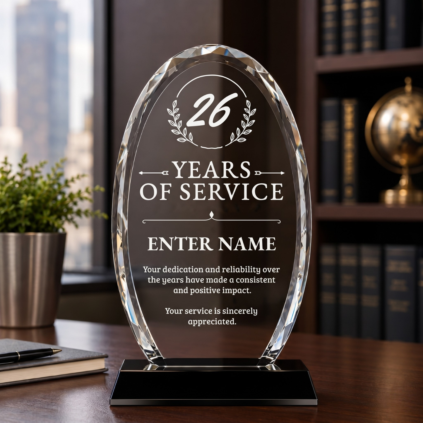 Long Service Awards - Optical Crystal Glass Oval Facet Awards - Personalize Online – Choose From 5 Designs